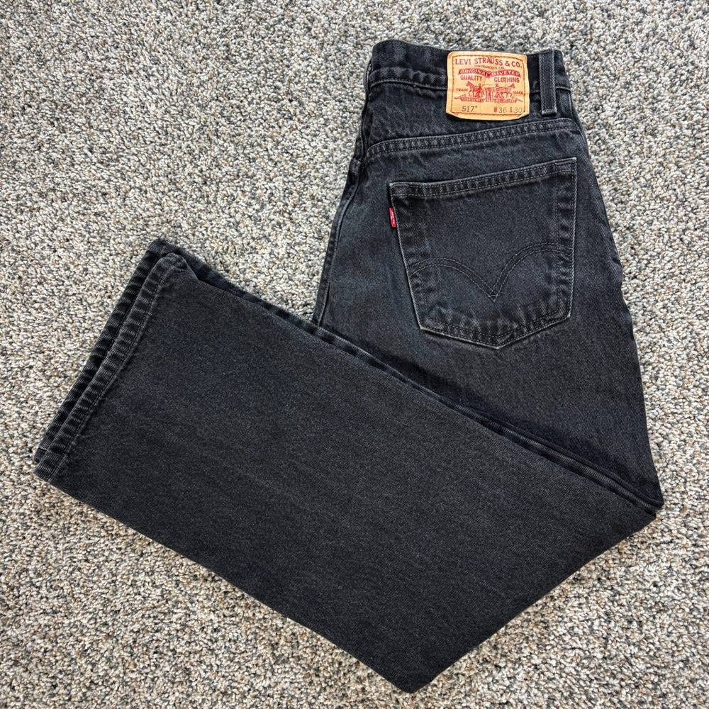 Vintage Levi's 517 Men's 34x28 Boot Cut Jeans Black Denim 00517-0260 Cotton